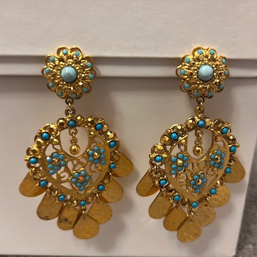 Jose & Maria Barrera Turquoise & Gold clip on earrings